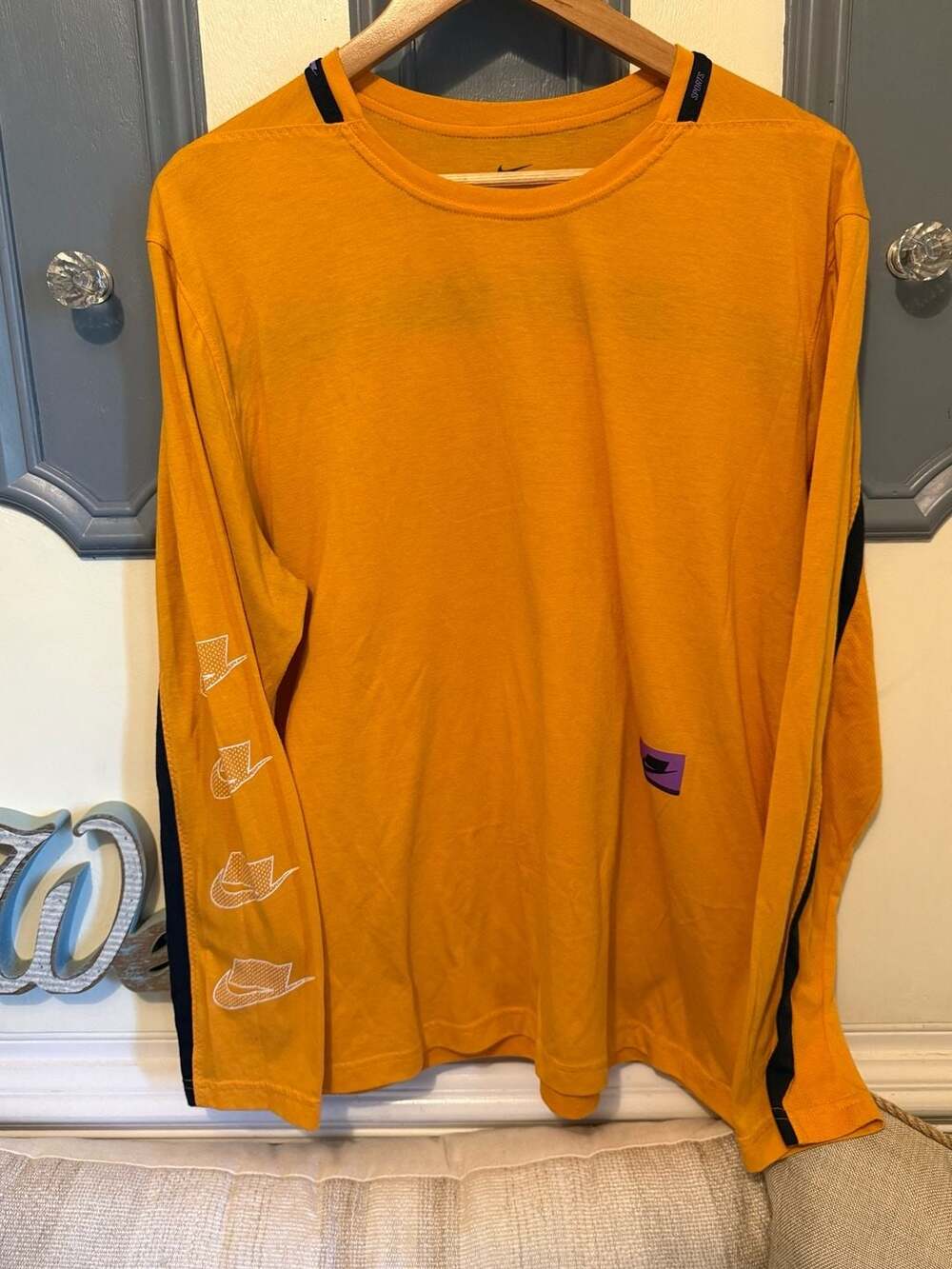 Nike Dri-FIT Orange Long Sleeve Graphic Tee Shirt Size L